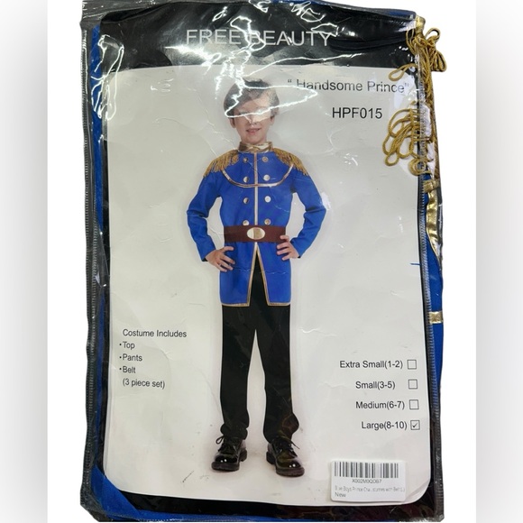 FREE BEAUTY boys Halloween Handsome Prince Charming costume size Large 8/10 NEW - Picture 2 of 3